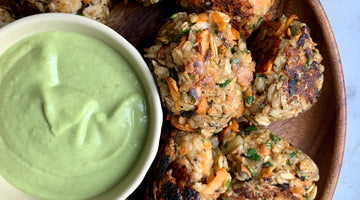 SAVORY OATMEAL CROQUETTES with SESAME & AVOCADO SAUCE